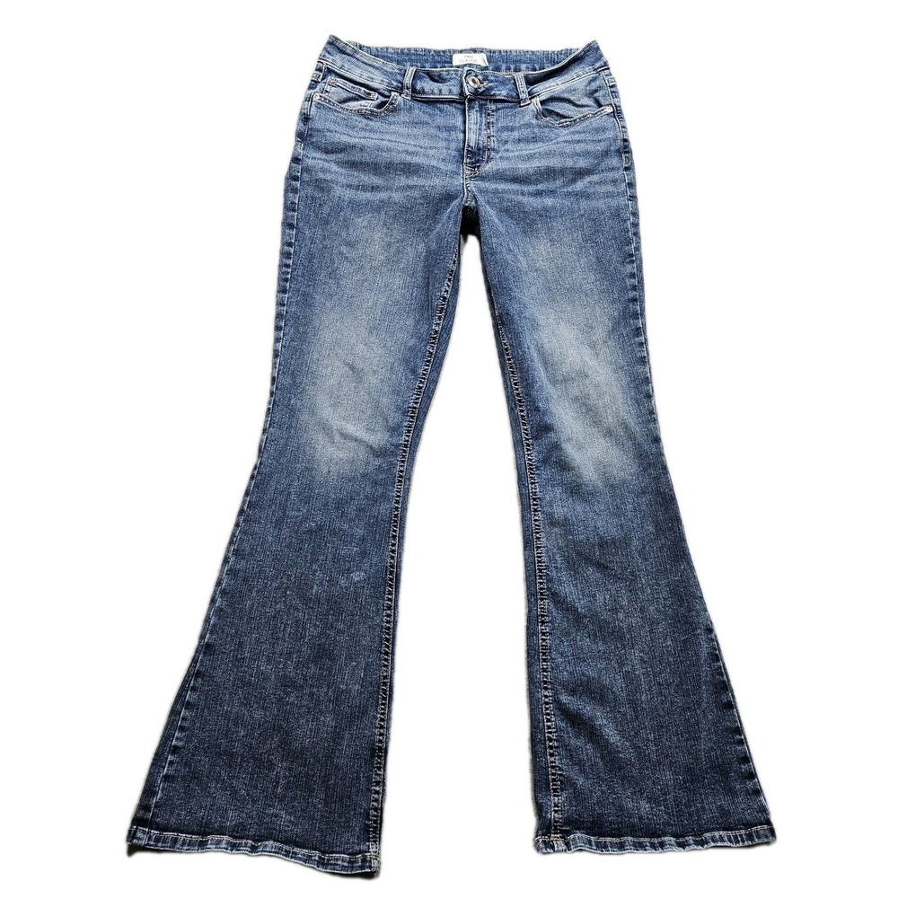 M Jeans By Maurice Classic Flare Jeans Womens 12 Long Blue Mid Rise Stretch